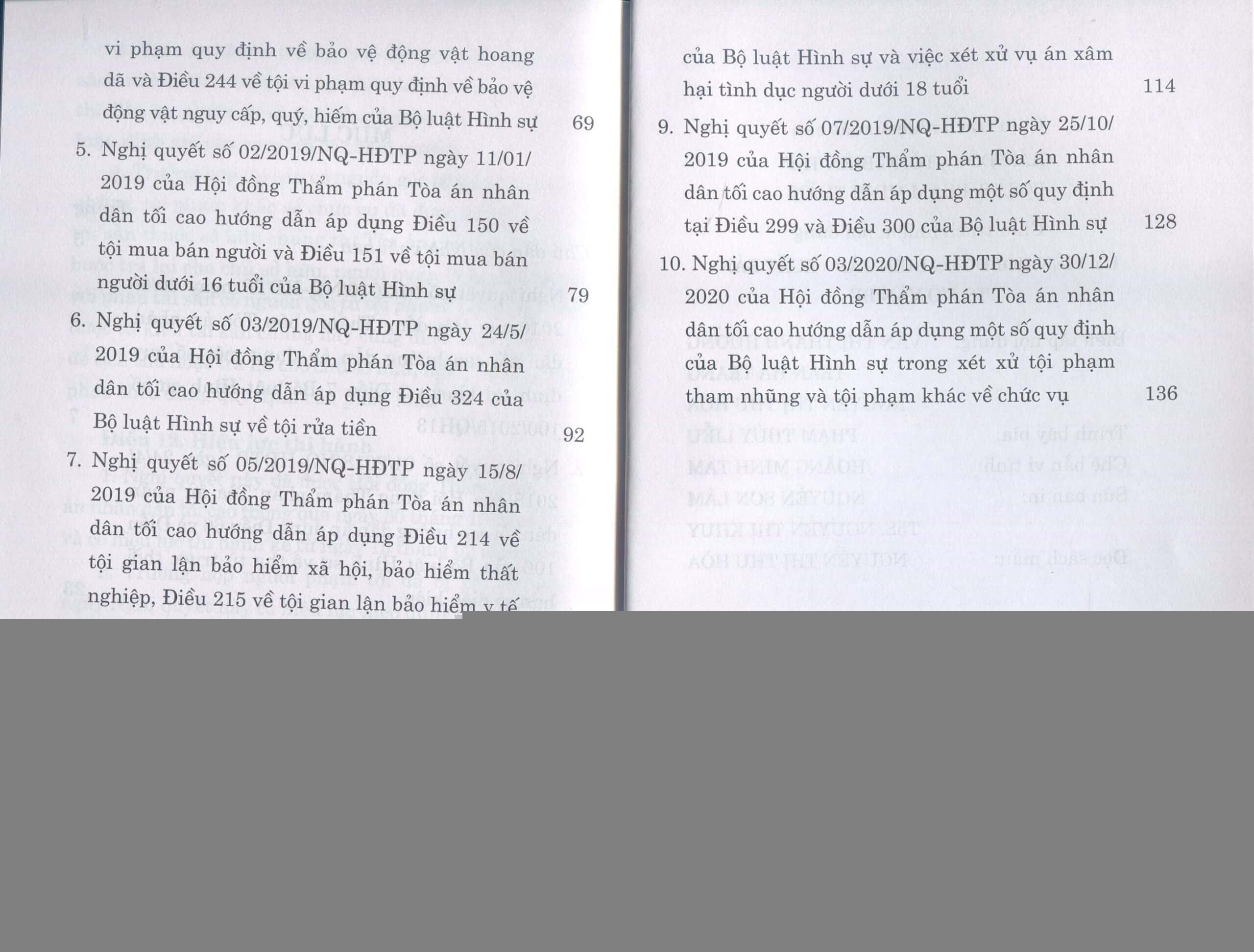 Các nghị quyết của Hội đồng thẩm phán Tòa án nhân dân Tối cao hướng dẫn thi hành Bộ luật Hình sự hiện hành