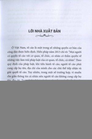 Tố cáo nặc danh, tố cáo mạo danh trong pháp luật hành chính Việt Nam (sách chuyên khảo)