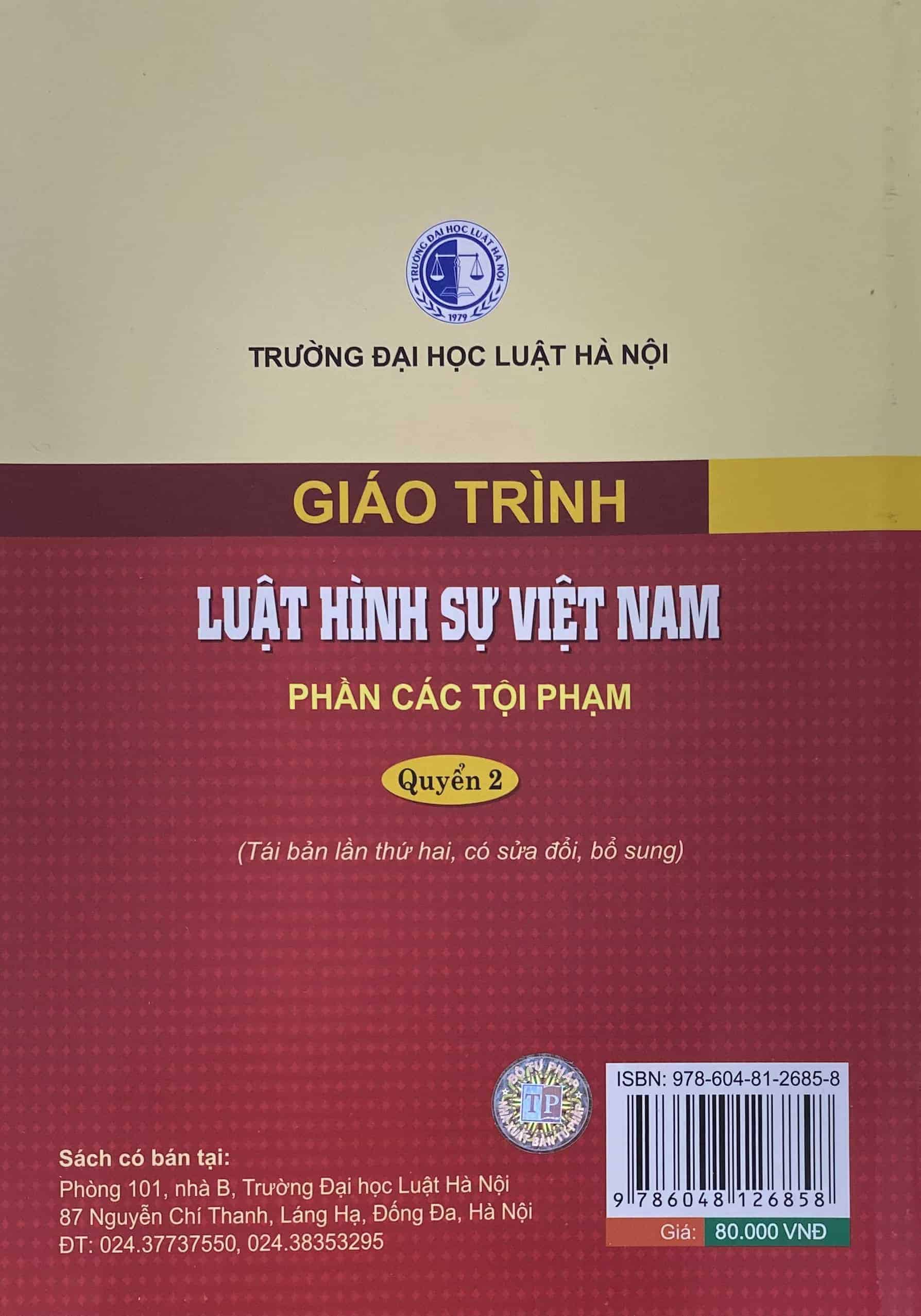 Giáo trình Luật Hình sự Việt Nam – Phần các tội phạm – Quyển 2 (Tái bản lần thứ hai, có sửa đổi, bổ sung) (HN)