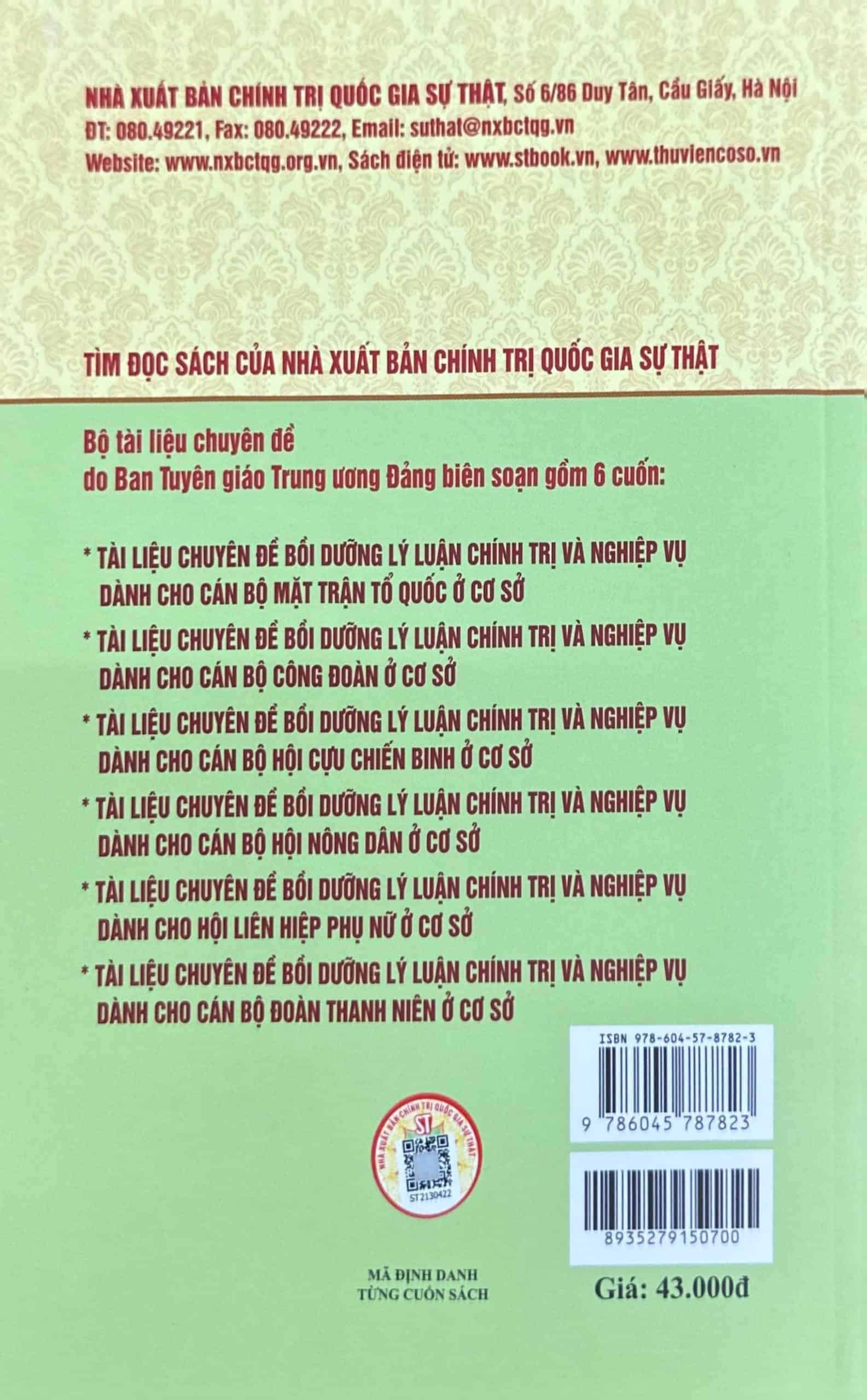 Tài liệu chuyên đề bồi dưỡng lý luận chính trị và nghiệp vụ dành cho cán bộ hội Cựu Chiến binh ở cơ sở